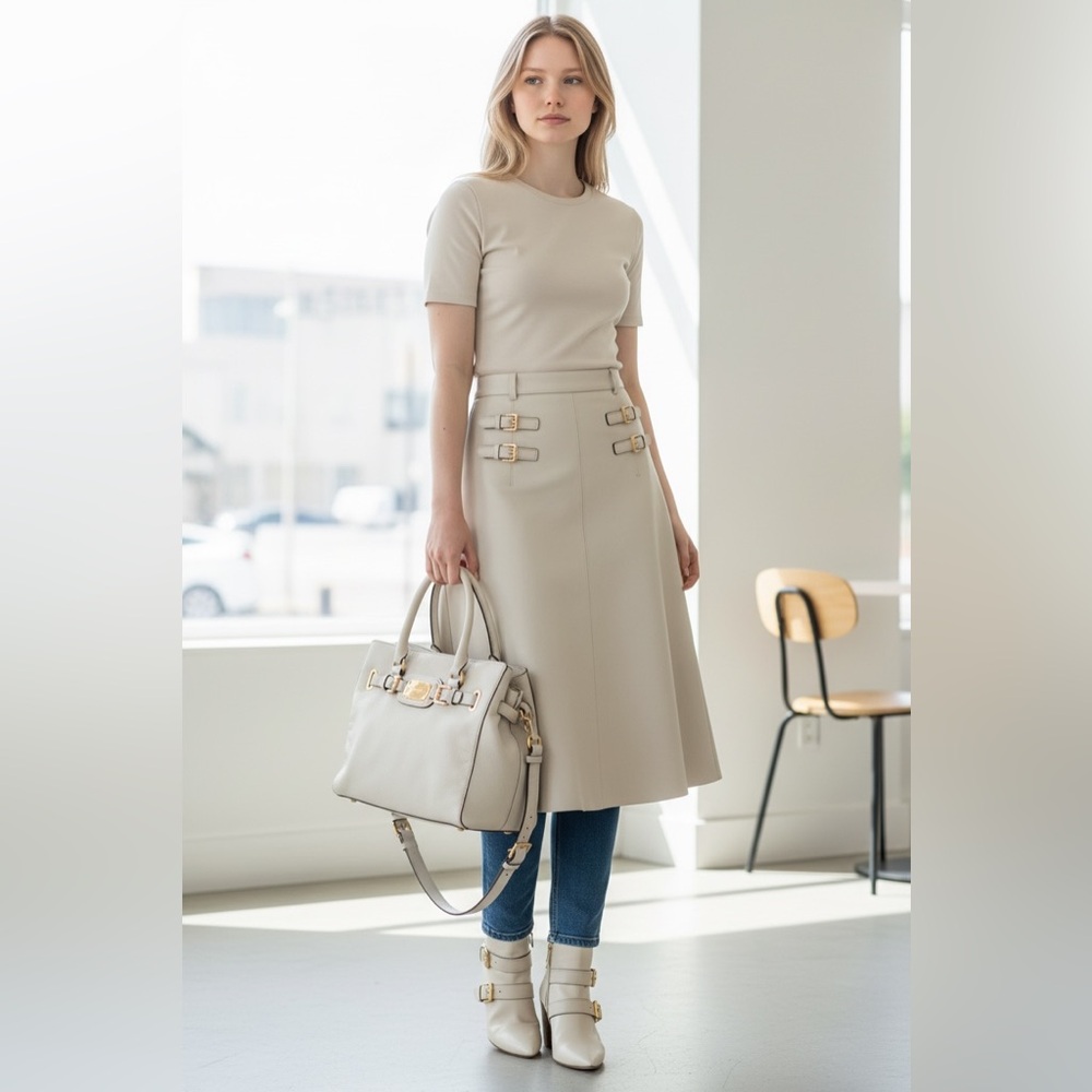 Michael Kors Cream Shoulder Bag with Gold Accents